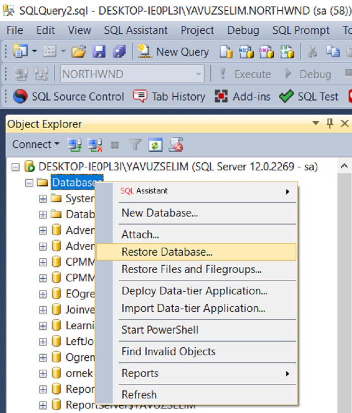 SQL Server'da Northwind Veritabanı Yükleme