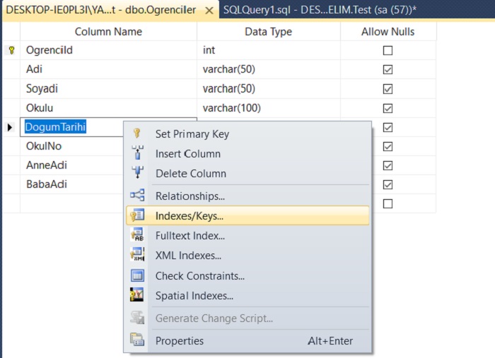 SQL Server'da Alter Table Kullanımı