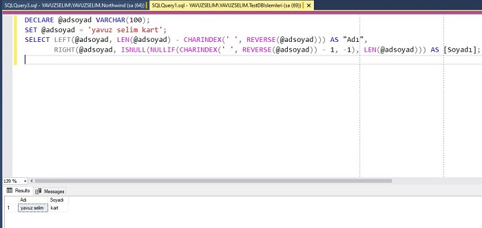 SQL Server’da Bir Kolonda Tutulan Ad Soyadı, İki Kolon Şeklinde Ayırmak