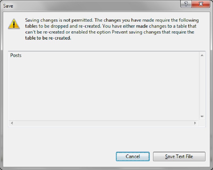 SQL Server'da Saving Changes Not Permitted Hatası