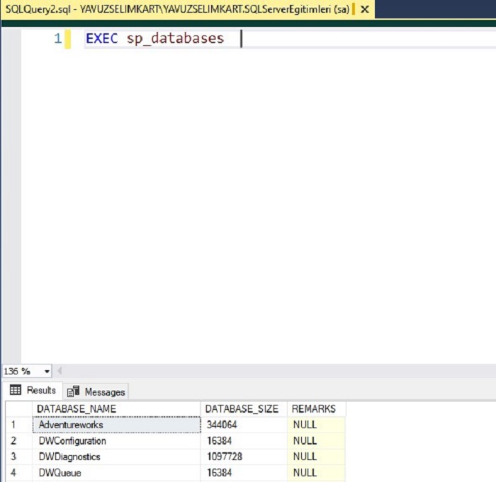SQL Server’da sp_databases Prosedürü Kullanımı