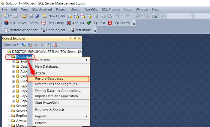 SQL Server'da Bak Dosyalarını Restore Etmek