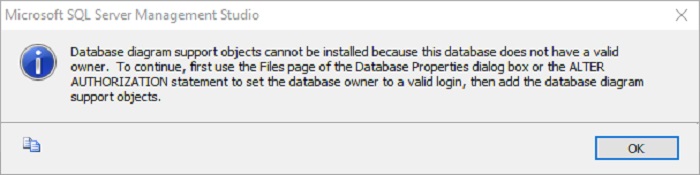SQL Server’da Database Diagram Support Objects Cannot be Installed Because This Database does not Have a Valid Owner Hatası