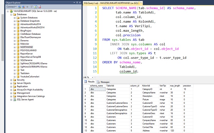 SQL Server’da Tabloları ve Kolonları Listelemek