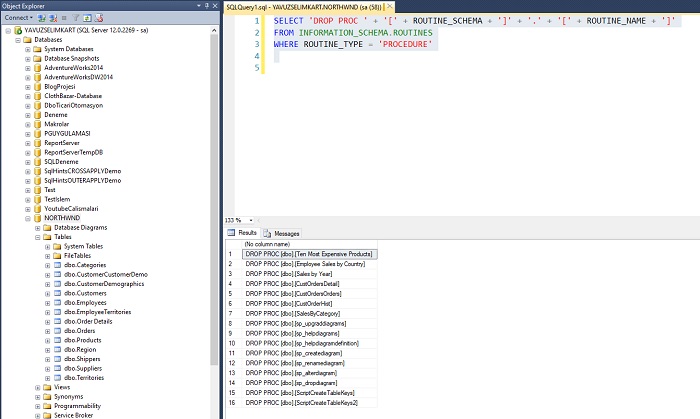 SQL Server’da Tüm Prosedürlerin Kaldırılma Kodunu Oluşturmak