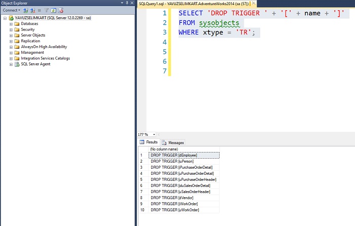 SQL Server’da Tüm Triggerların Kaldırılma Kodunu Oluşturmak