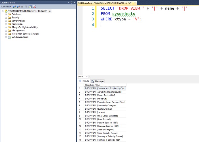SQL Server’da Tüm Viewların Kaldırılma Kodunu Oluşturmak