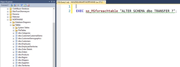 SQL Server'da Veritabanındaki Tüm Tabloların Şemasını Değiştirmek