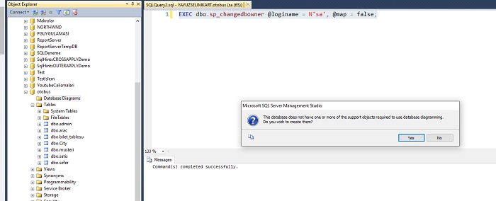 SQL Server'da Database Diagram Support Objects Cannot Be Installed Hatası