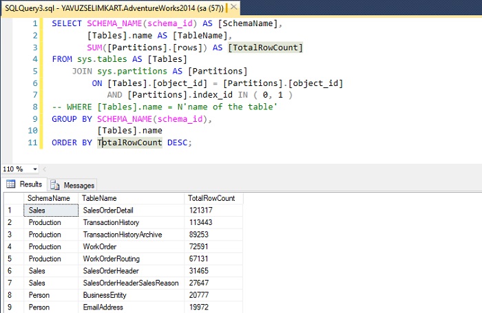 SQL Server’da Tüm Tablolardaki Kayıt Sayısını Hesaplamak