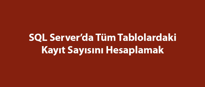 SQL Server’da Tüm Tablolardaki Kayıt Sayısını Hesaplamak