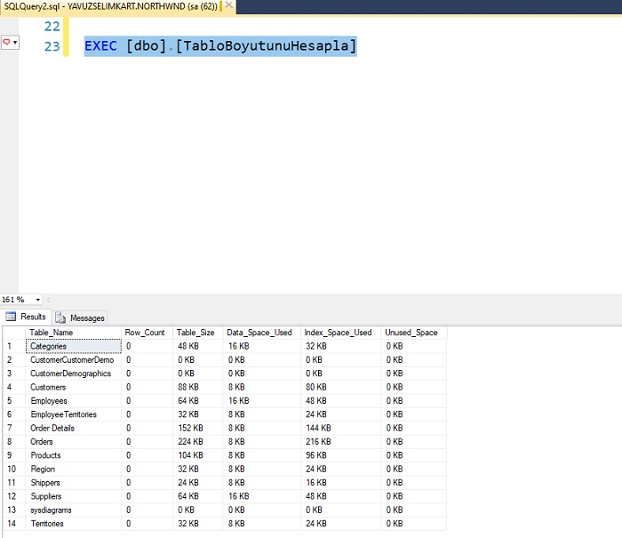 SQL Server’da Tüm Tabloların Boyutunu Hesaplamak