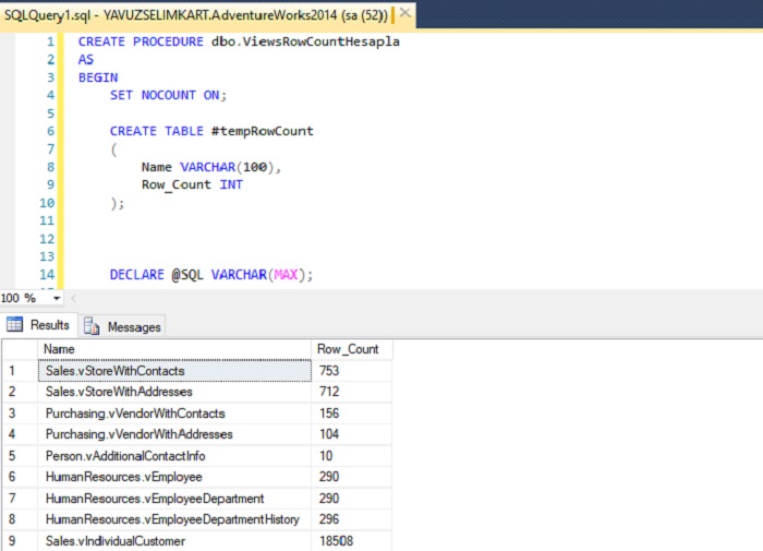 SQL Server’da Tüm Viewların Kayıt Sayısını Hesaplamak