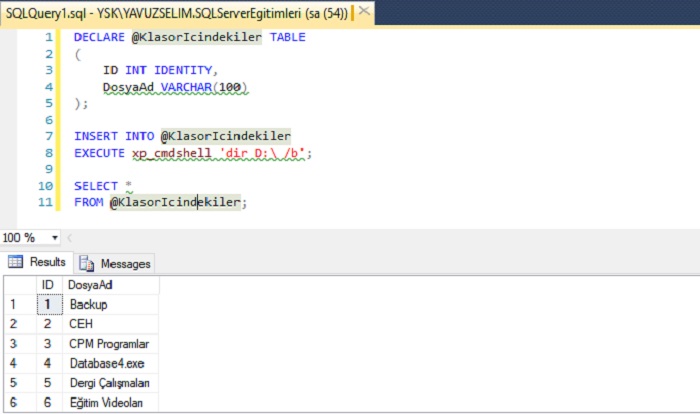 SQL Server’da Harddisk İçindeki Dosyaları Listelemek