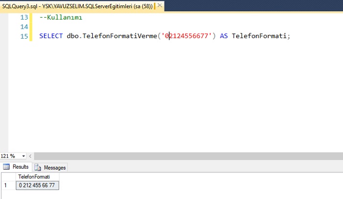 SQL Server’da Telefon Numarası Görünümünü Formatlayan Fonksiyon