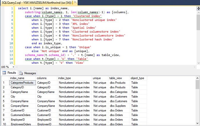 SQL Server’da Veritabanındaki Tüm Index'leri Listelemek