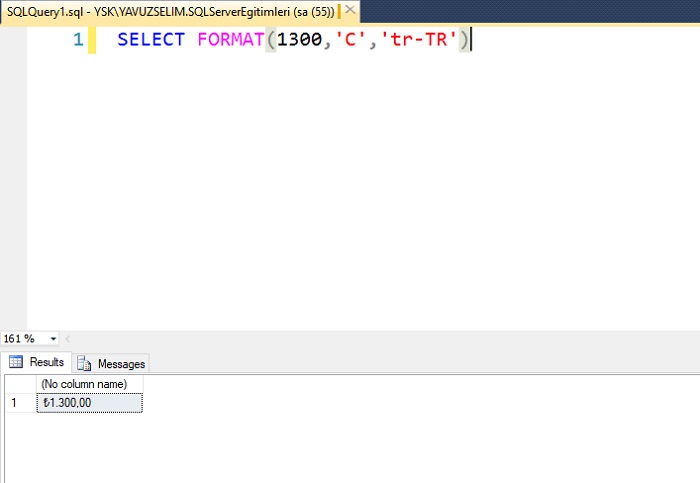 SQL Server’da FORMAT Fonksiyonu ile Türk Lirası Simgesi Eklemek