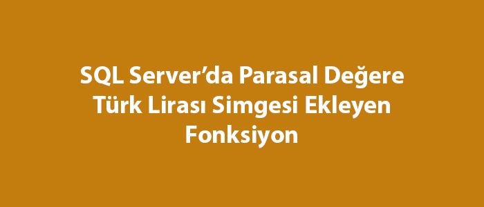 SQL Server’da Parasal Değere Türk Lirası Simgesi Ekleyen Fonksiyon