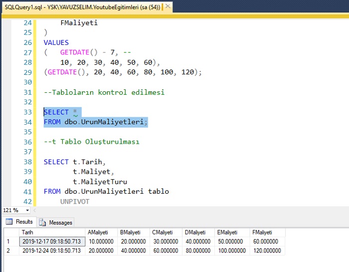 SQL Server’da Unpivot Tablo Oluşturmak