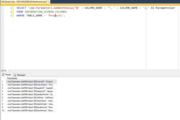 SQL Server’da ADO.NET Parametreleri Oluşturmak