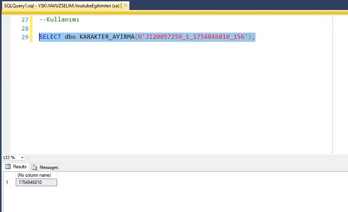 SQL Server’da Belirli Karakter Aralığındaki Sayısal Değerin Alınması