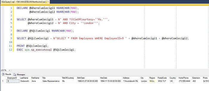 SQL Server’da Dinamik Where Kullanımı