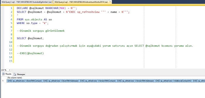 SQL Server’da Tüm Viewları sp_refreshview Prosedürü ile Yenilemek