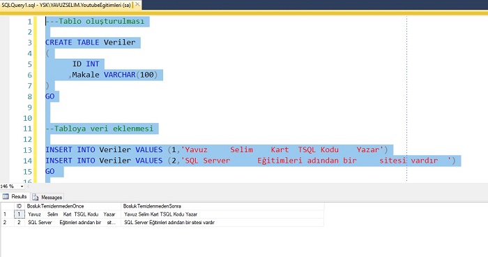 SQL Server’da Cümle İçindeki Fazla Boşlukların Temizlenmesi