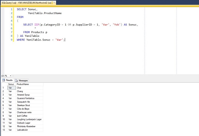 SQL Server’da IIF Fonksiyonunun Select Cümleciği ile Kullanımı