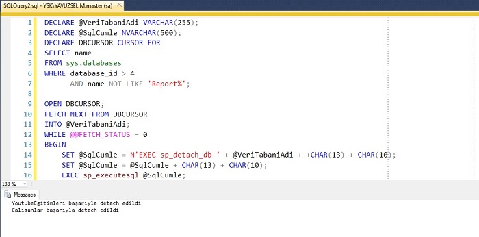 SQL Server’da Veritabanlarının Hepsini Tek Seferde Detach Etmek