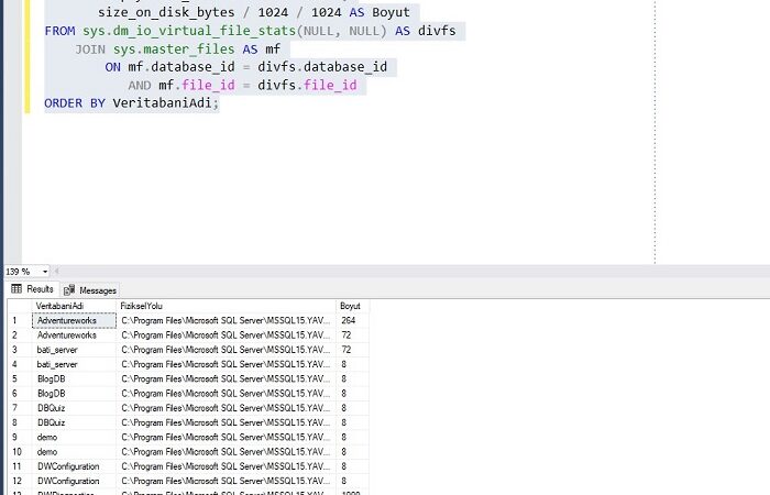 SQL Server’da MDF, LDF’lerin Dosya Boyut Bilgilerini Öğrenmek