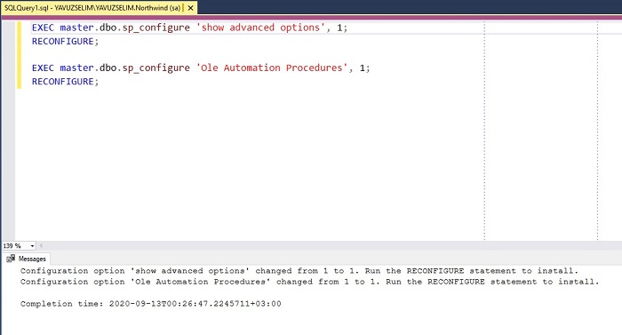 SQL Server’da Ole Automation Procedures Does Not Exist, or It May Be an Advanced Option Hatası