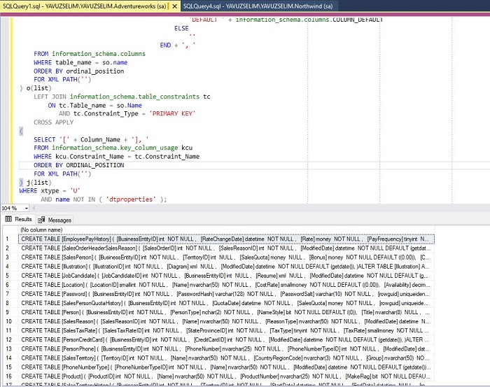 SQL Server’da Veritabanındaki Tüm Tabloların Scriptini Almak