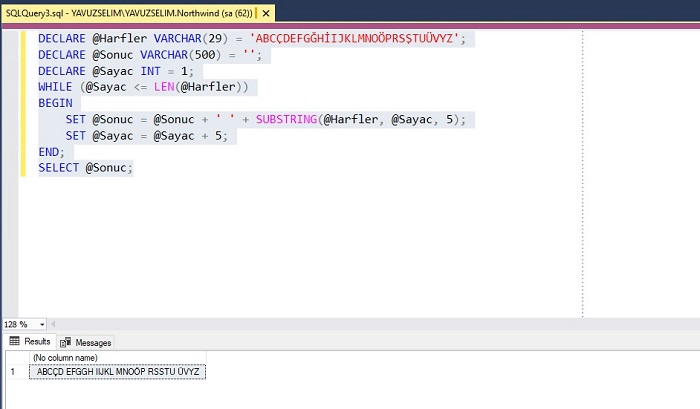 SQL Server’da Alfabedaki Harfleri Beşerli Şekilde Ayırmak