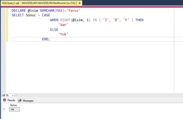 SQL Server’da Kelimenin Son Harfini Kontrol Etmek