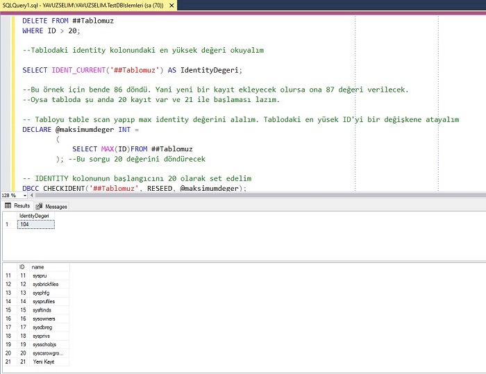 SQL Server'da DBCC CHECKIDENT Kullanımı