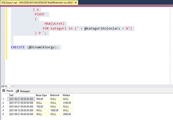 SQL Server'da Dinamik Pivot Kullanımı