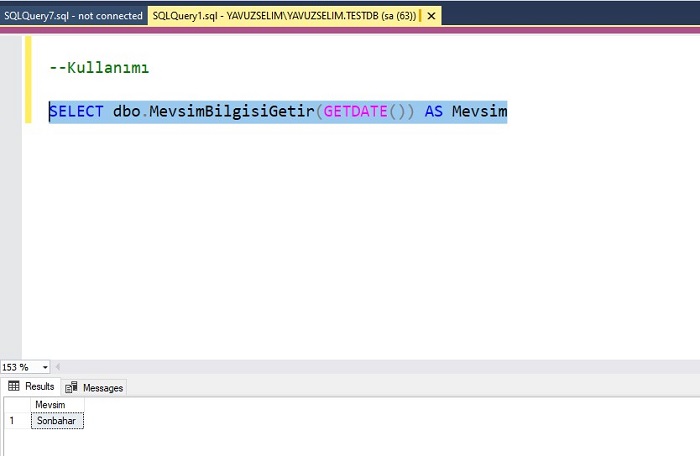 SQL Server'da Mevsim Bilgisi Getiren Fonksiyon