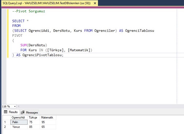 SQL Server’da PIVOT ve UNPIVOT Kullanımı