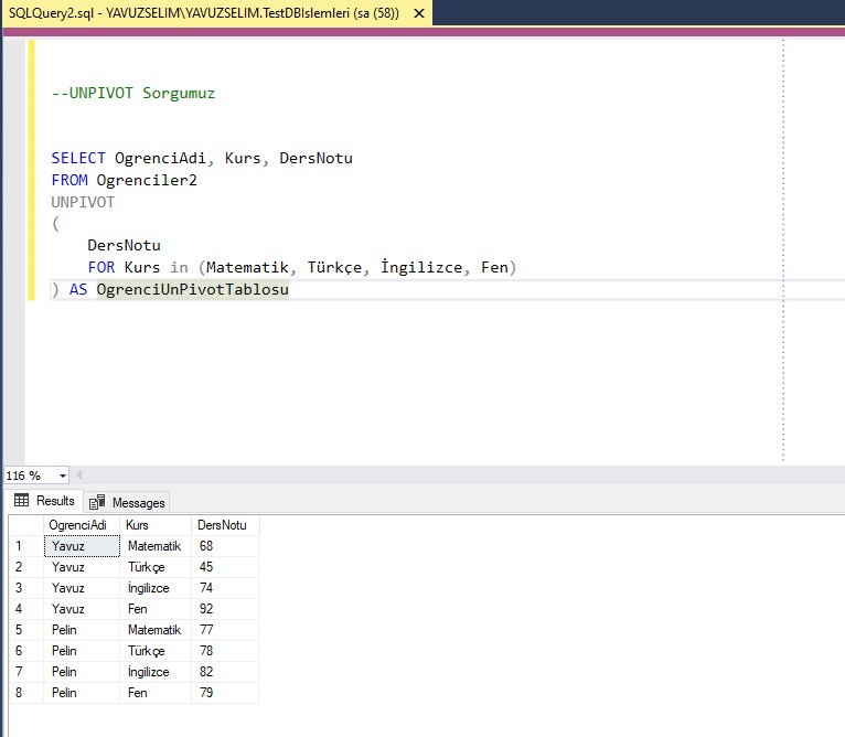 SQL Server’da PIVOT ve UNPIVOT Kullanımı