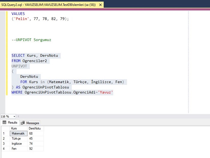 SQL Server’da PIVOT ve UNPIVOT Kullanımı