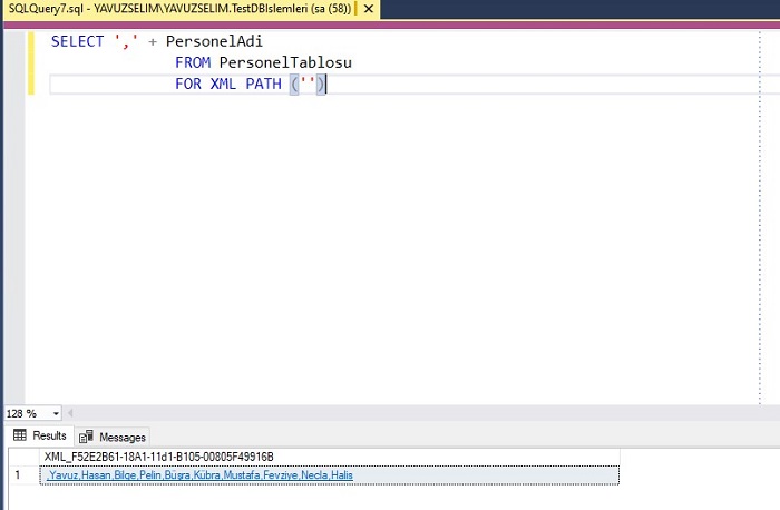 SQL Server'da STUFF ve FOR XML PATH'in Birlikte Kullanımı