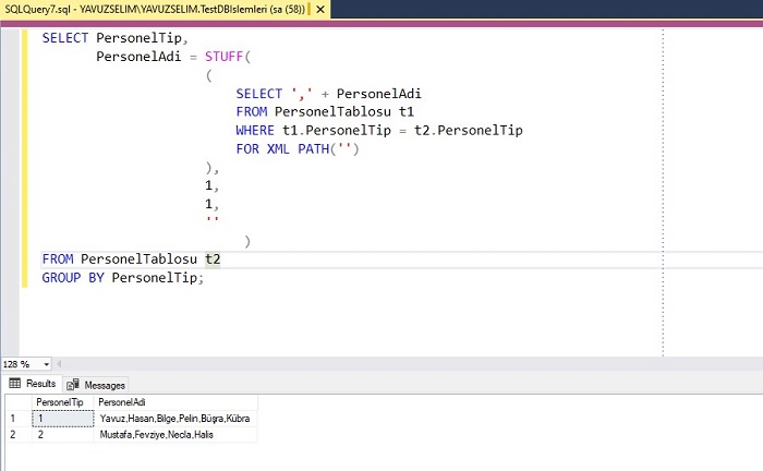 SQL Server'da STUFF ve FOR XML PATH'in Birlikte Kullanımı
