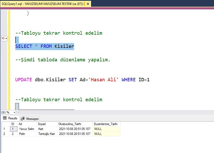 SQL Server'da Bir Tabloda Düzenlenme Tarihi Kolonunu Trigger ile Güncellemek