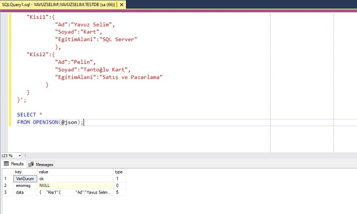 SQL Server'da JSON Çıktısını Tablo Formatına Ayrıştırmak