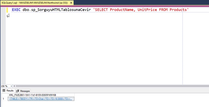 SQL Server'da Sorgu Çıktısını HTML Tablosu Şeklinde Oluşturan Prosedür