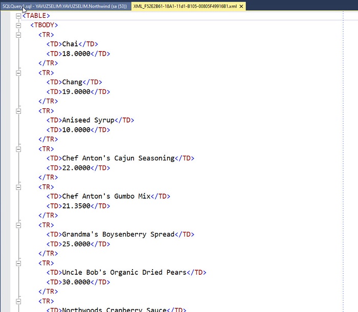 SQL Server'da Sorgu Çıktısını HTML Tablosu Şeklinde Oluşturan Prosedür