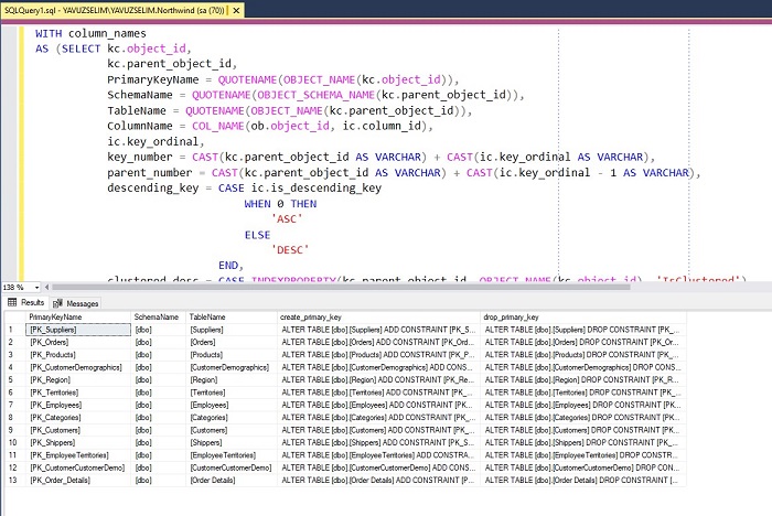 SQL Server'da Veritabanındaki Tüm Primary Key'leri Listelemek