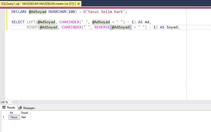 SQL Server'da İki İsimli Ad Soyadı Tek İsimli Ad Soyad Şeklinde Yazdırmak
