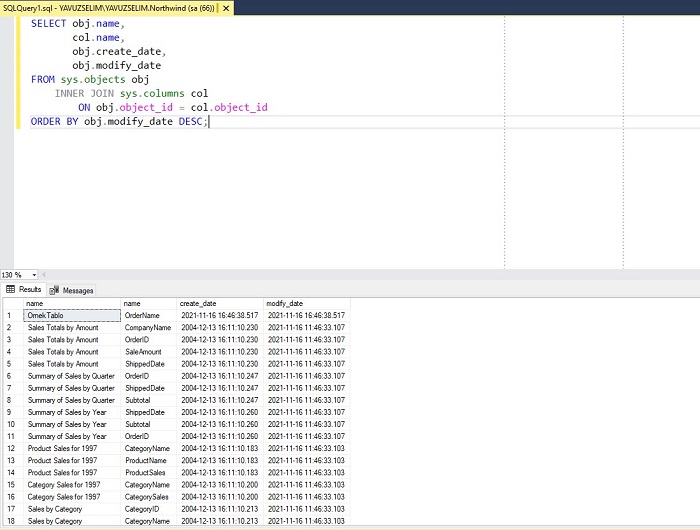 SQL Server'da Tablodaki Kolonların Eklenme ve Değiştirilme Tarihlerini Görüntülemek
